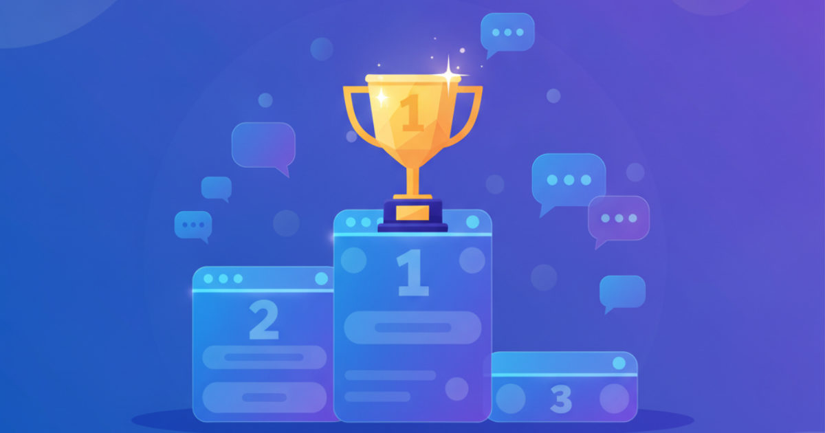 Pódio com as melhores plataformas de chatbot de WhatsApp em 2026, com IATech no topo e balões de conversa
